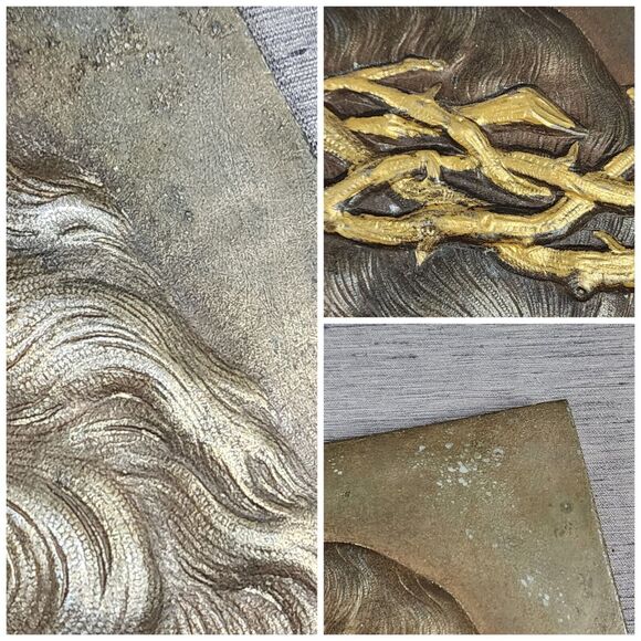 Holy Mother Mary and Jesus Bronze Plaque Set French Catholic Religious Wall Icon - Picture 10 of 11